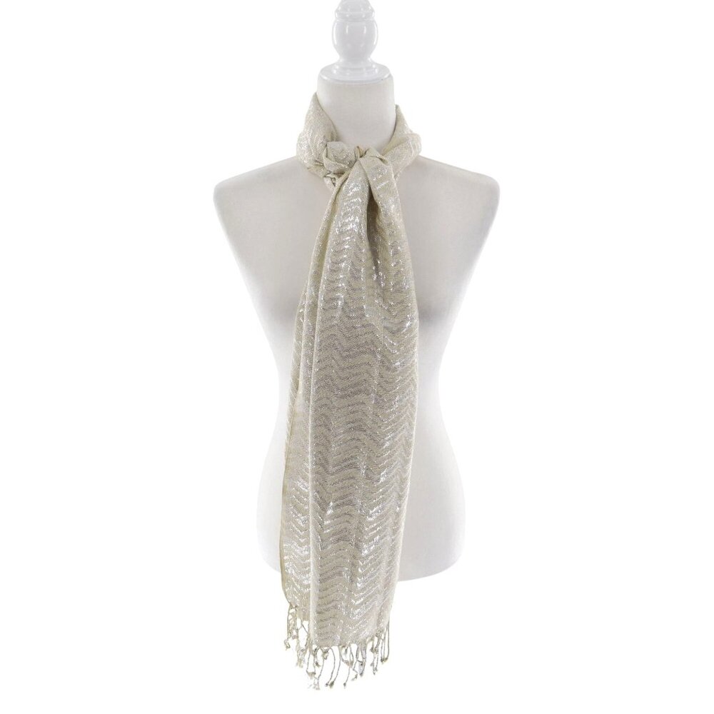 Shiny Shimmer Wrap Scarf Ivory Cruise NYE Versatile Festive Winter Ethereal Chic